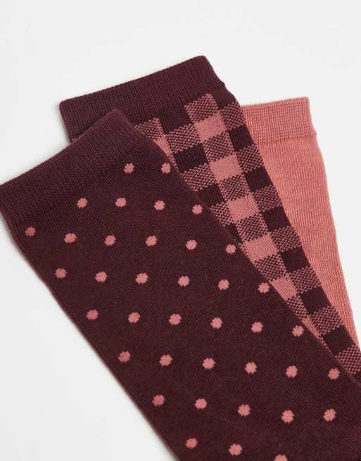 GANT - Set van 3 paar sokken met stippen en met gingham ruit en in pruimkleur, 2 van 3