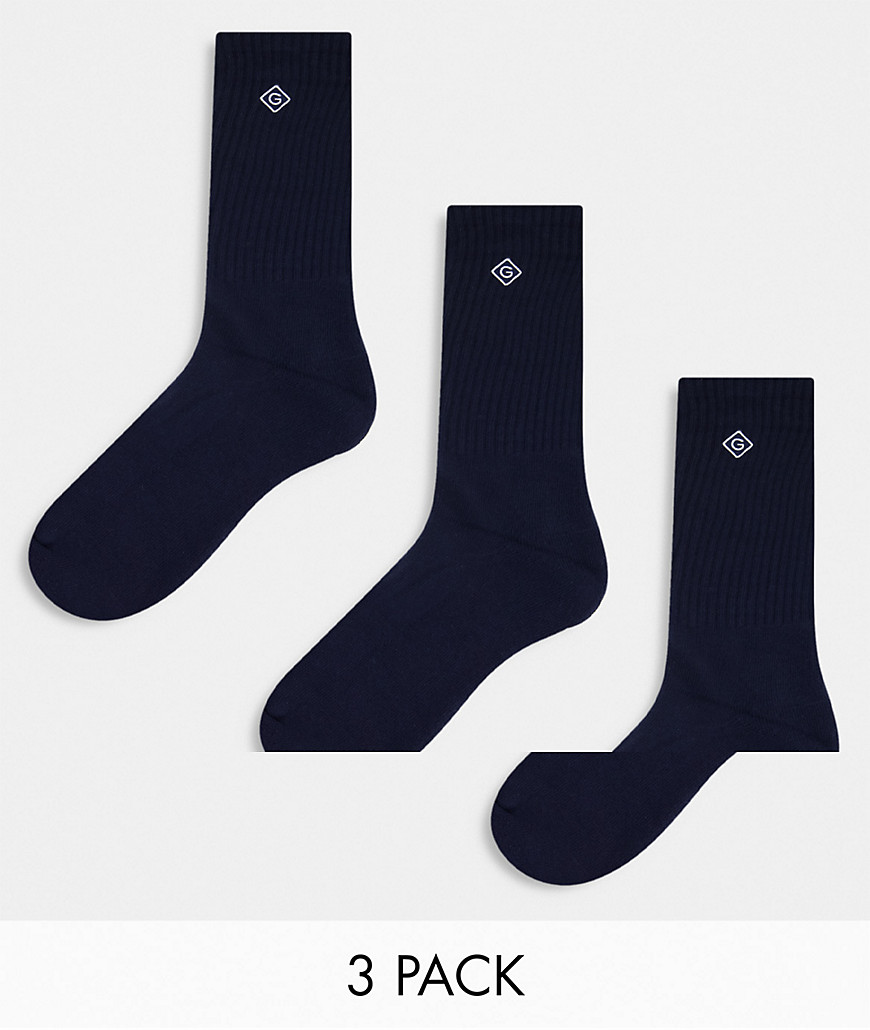 Gant - Set van 3 paar sportsokken in marineblauw met klein logo-Zwart