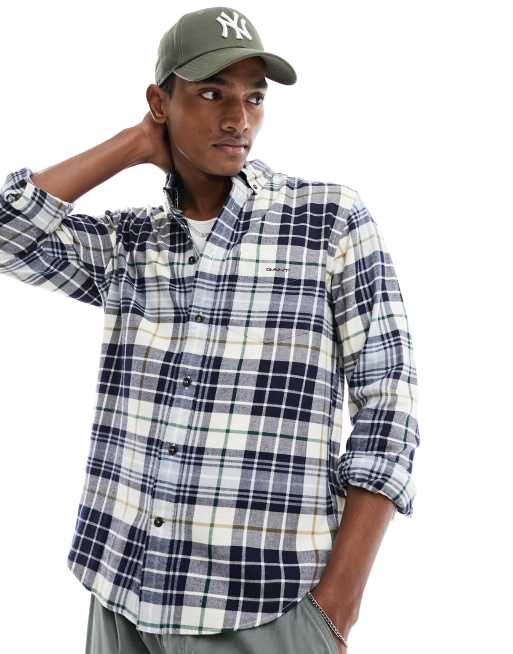 GANT sheild logo check flannel shirt in cream