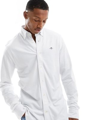 GANT sheild logo jersey pique shirt in white