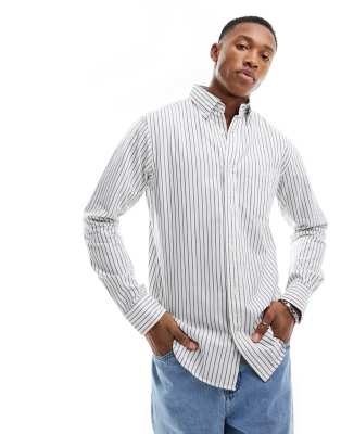 GANT sheild logo stripe archive oxford shirt in off white