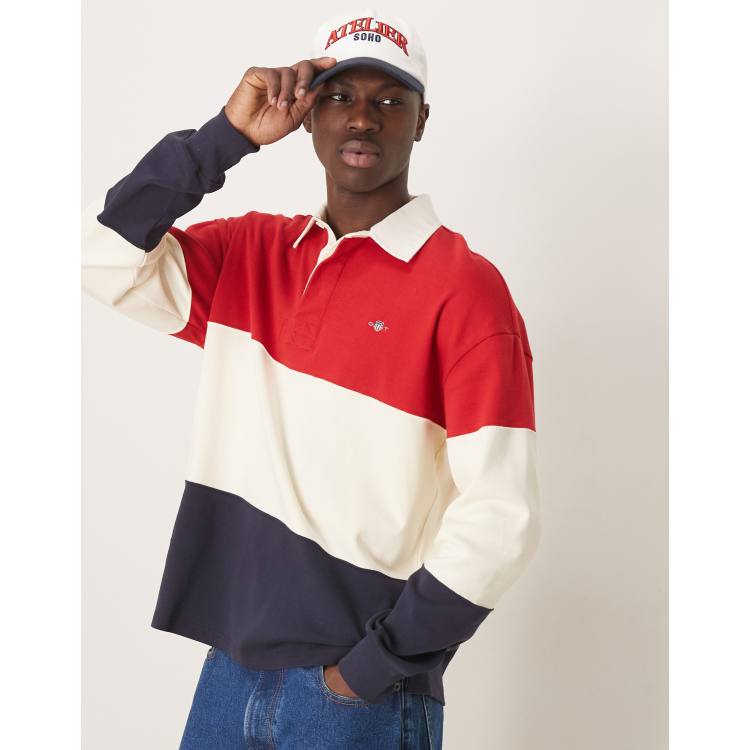GANT shield logo colourblock relaxed fit heavy rugby polo in red