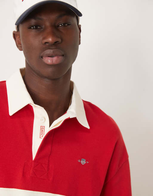 GANT shield logo colourblock relaxed fit heavy rugby polo in red
