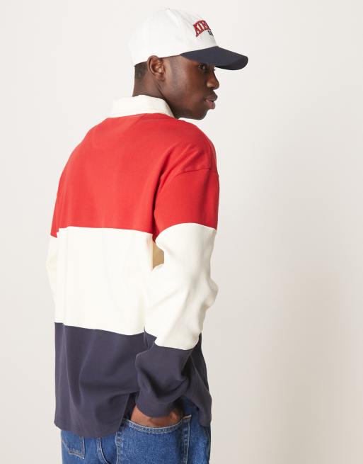 GANT shield logo colourblock relaxed fit heavy rugby polo in red/white/navy, 4 of 4