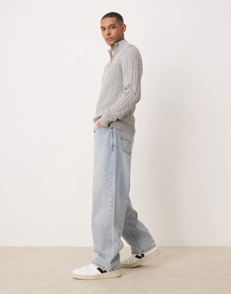 GANT shield logo cotton cable knit half zip sweater in gray - view 1