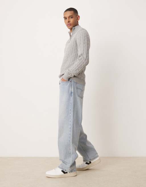 GANT shield logo cotton cable knit half zip sweater in gray
