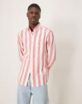 [Gant] GANT shield logo cotton linen/cotton bold stripe shirt in brick red Chest 44 Brick red