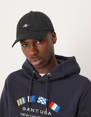 Gant Shield Logo Cotton Twill Baseball Cap In Black