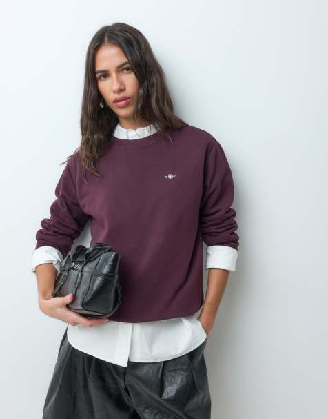 GANT shield logo crew neck sweatshirt in plum - view 1