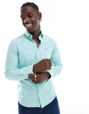 GANT shield logo embroid slim fit oxford shirt in mint green