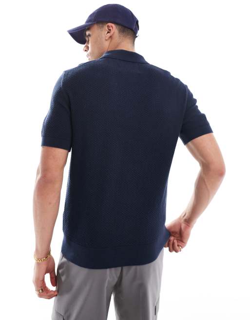 GANT shield logo embroid structured cotton knit polo in navy, 2 of 4