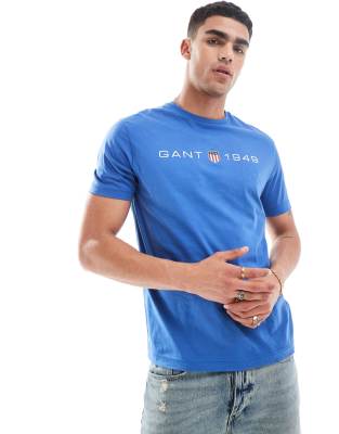 Gant GANT shield logo front print t-shirt in mid blue