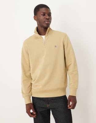 Gant Shield Logo Half Zip Sweatshirt In Neutral