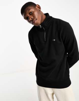 GANT shield logo half zip sweatshirt in black