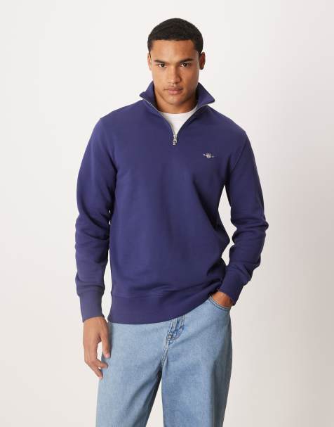 GANT shield logo half zip sweatshirt in blue - view 1