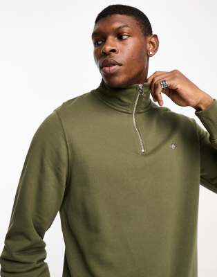 GANT shield logo half zip sweatshirt in dark green