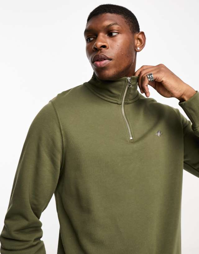 Gant - shield logo half zip sweatshirt in dark green