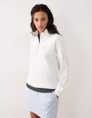 GANT shield logo half zip sweatshirt in eggshell white