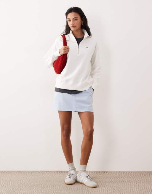 GANT shield logo half zip sweatshirt in eggshell white, 3 of 4
