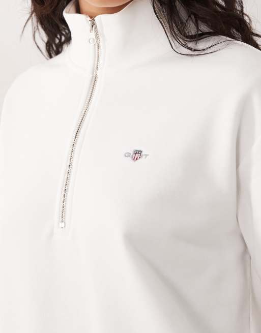 GANT shield logo half zip sweatshirt in eggshell white, 4 of 4