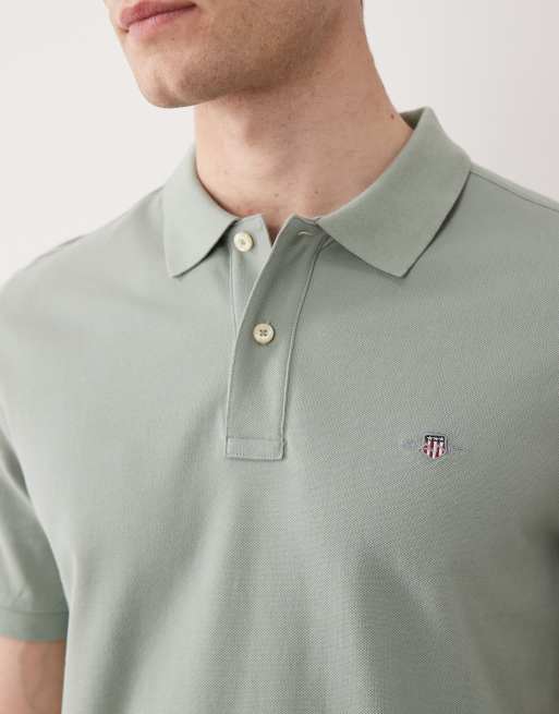 GANT shield logo pique polo in mid grey, 4 of 5