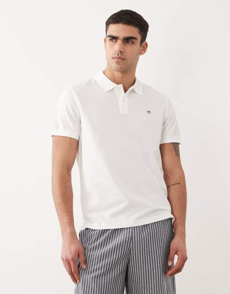 GANT shield logo pique polo in white - view 1