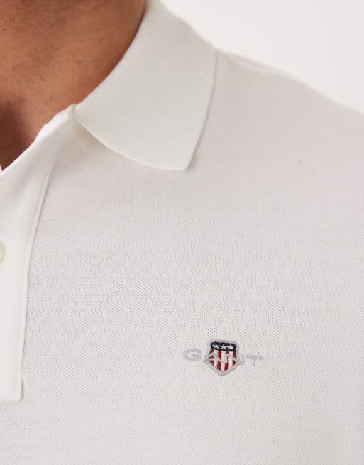 GANT shield logo pique polo in white, 3 of 5