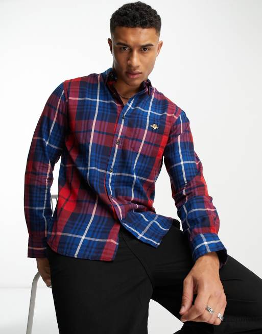 GANT shield logo plaid flannel shirt regular fit in red