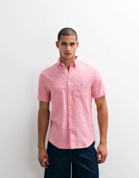 GANT shield logo short sleeve linen cotton shirt in pink
