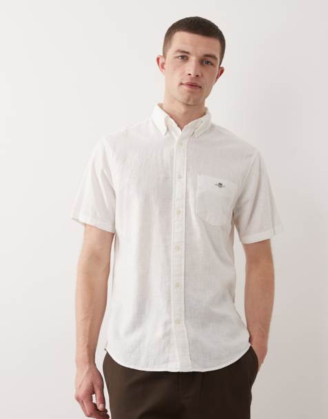 GANT shield logo short sleeve linen cotton shirt in white - view 1