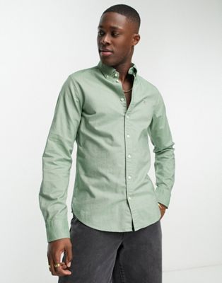 GANT shield logo slim fit oxford shirt buttondown in light green - ASOS Price Checker