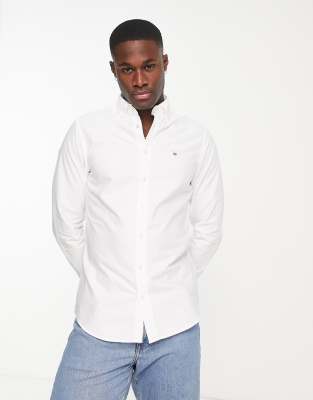 GANT shield logo slim fit oxford shirt buttondown in white