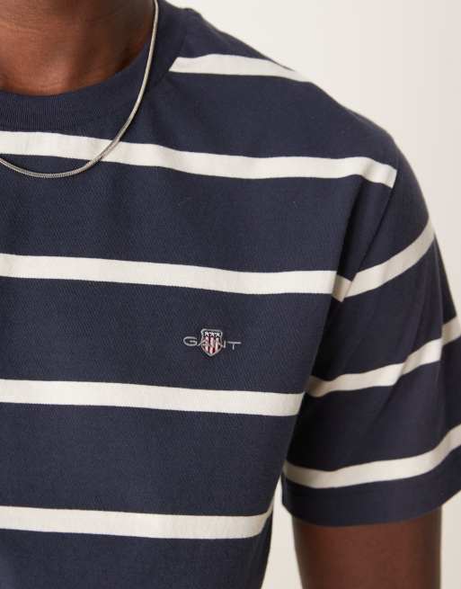 GANT shield logo stripe t-shirt in navy, 2 of 4