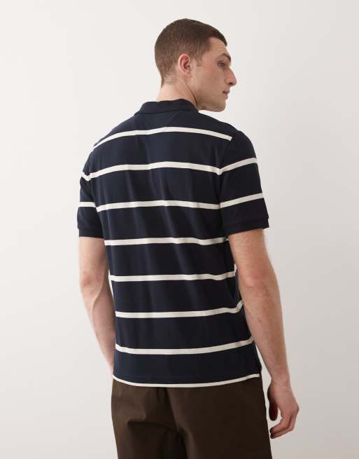 GANT shield logo striped pique polo in yellow and navy, 3 of 5