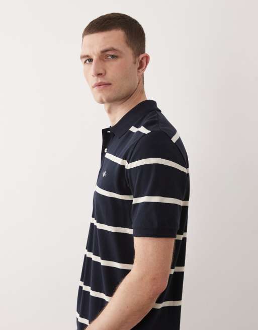 GANT shield logo striped pique polo in yellow and navy, 4 of 5