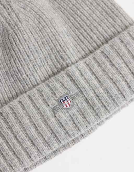 GANT shield logo wool beanie in grey, 2 of 3