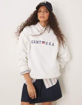 GANT shield USA logo sweatshirt in white - view 1