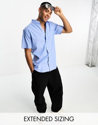 GANT short sleeve cotton linen shirt in light blue