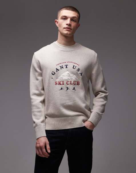 GANT Ski Club embroided chest graphic in cream - view 1