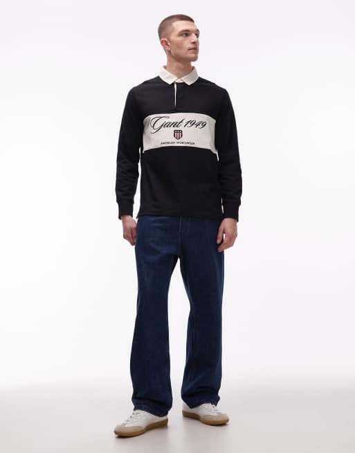GANT – Ski Club – Schweres Rugby-Polohemd in Schwarz mit Farbblock-Design, 2 von 5