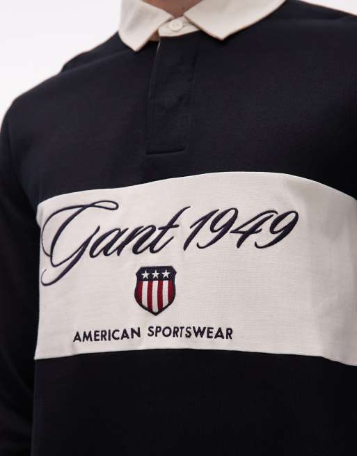 GANT – Ski Club – Schweres Rugby-Polohemd in Schwarz mit Farbblock-Design, 5 von 5