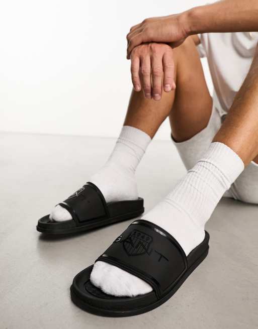 GANT sliders with shield logo in black