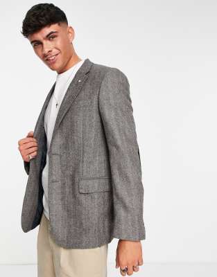 Gant slim fit herringbone blazer in khaki - ASOS Price Checker