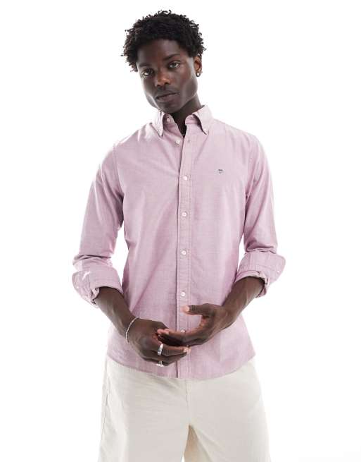 GANT – Slim Fit Oxford-Hemd in verwaschenem Rot mit Shield-Logo-Stickerei
