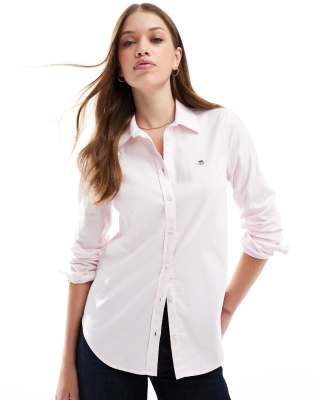 Gant slim stretch oxford shirt with logo in light pink