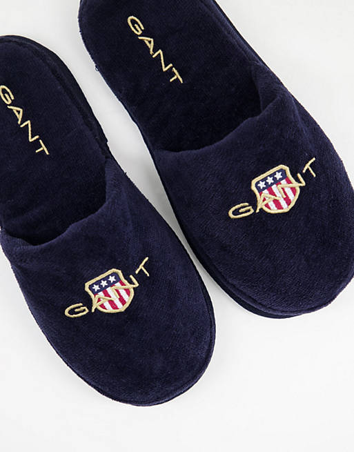 GANT slippers in navy with heritage logo | ASOS