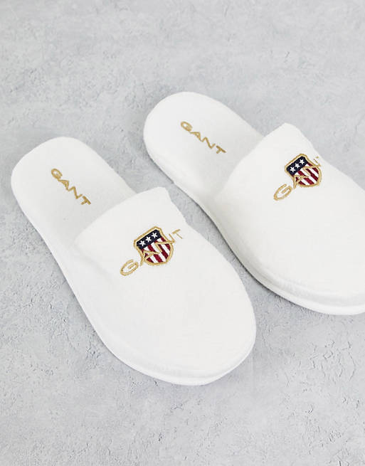  GANT slippers in white with heritage logo 