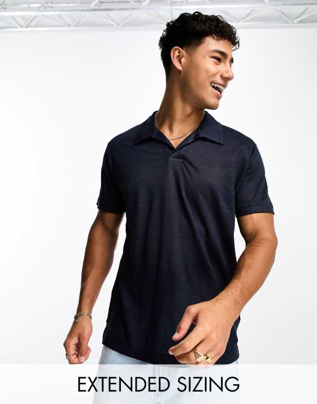 Gant - slub linen polo in navy