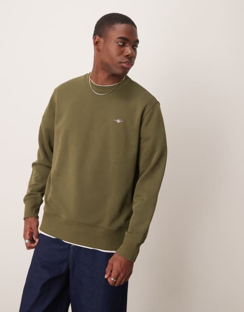 GANT small logo half zip sweatshirt in khaki - view 1