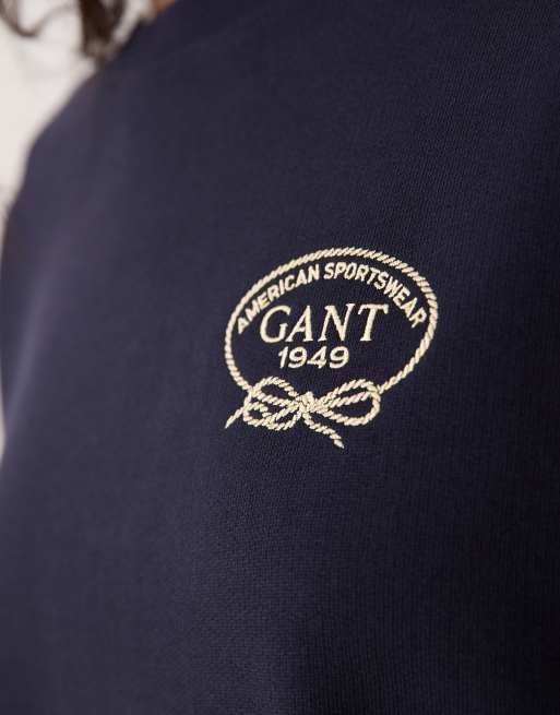 GANT small vintage logo crew neck sweatshirt in dark navy, 4 of 4